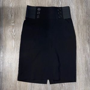 Black Pencil Skirt with Elastic Waist, Buttons